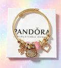 PULSERA HELLO KITTY DORADO CON ROSA